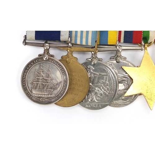 209 - British Military World War II Naval medal group with dress bar, relating to L S Hope including long ... 