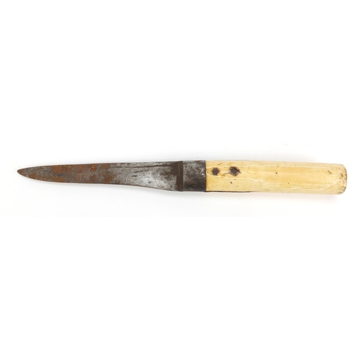 301 - Inuit eskimo hunting knife with sheath and ivory handle, 30.5cm in length