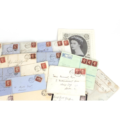 160 - Collection of Victorian postal history covers with penny red stamps in included a mourning cover wit... 