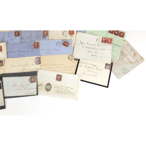 160 - Collection of Victorian postal history covers with penny red stamps in included a mourning cover wit... 