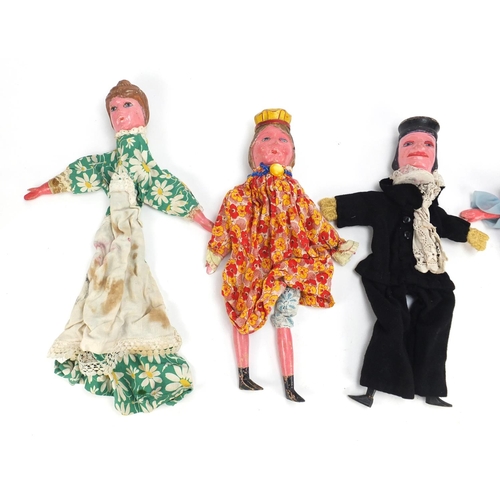 134 - Set of five Victorian hand painted Punch and Judy hand puppets