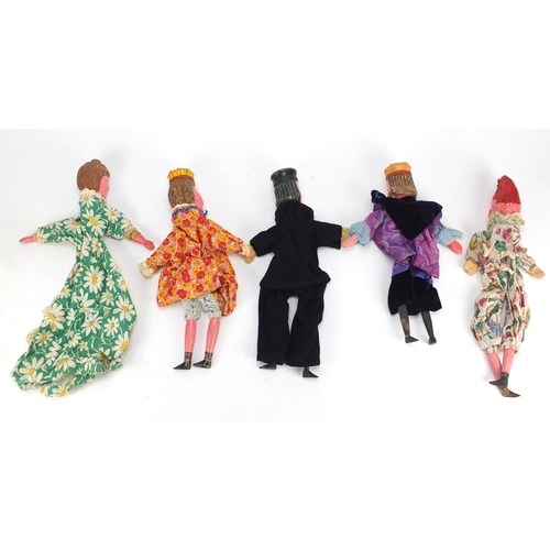 134 - Set of five Victorian hand painted Punch and Judy hand puppets