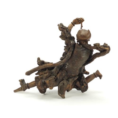 398 - Chinese hardwood root carving of a devil, approximately 40cm high