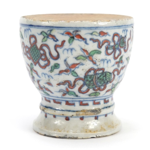 345 - Chinese porcelain ink stone hand painted with daoist emblems, four figure character marks to base, 6... 