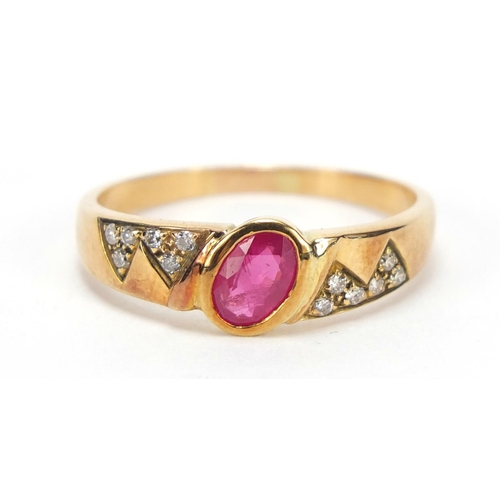 660 - Unmarked gold ruby and diamond ring, size Q, 3.4g