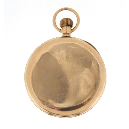 723 - Gentleman's 9ct gold open face pocket watch with subsidiary dial, 4.8 cm in diameter, 63.0g