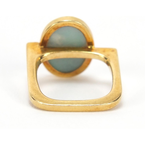 646 - Designer 18ct gold cabochon opal ring, size I, GH Sheffield 1989, 5.7g