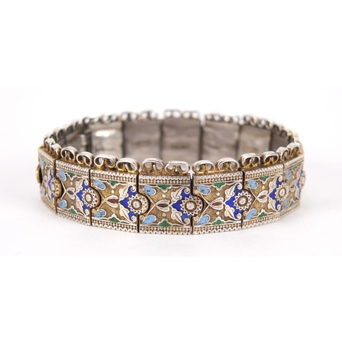 694 - Ottoman silver and enamel bracelet, each link stamped 84N.U, 18cm in length, 51.5g