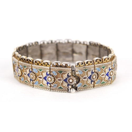 694 - Ottoman silver and enamel bracelet, each link stamped 84N.U, 18cm in length, 51.5g