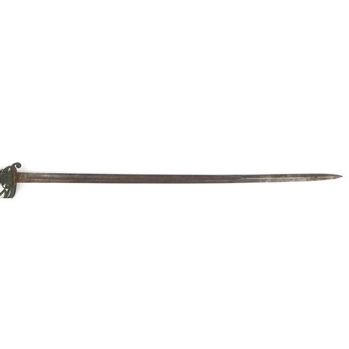 274 - British military dress sword with engraved steel blade and wire bound shagreen grip engraved Lieuten... 