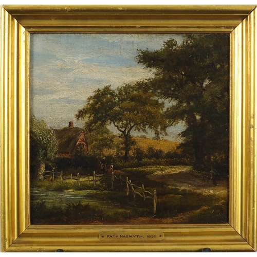 743 - Attributed to Patrick Nasmyth - Country scene, early 19th century oil on board, inscribed verso, fra... 