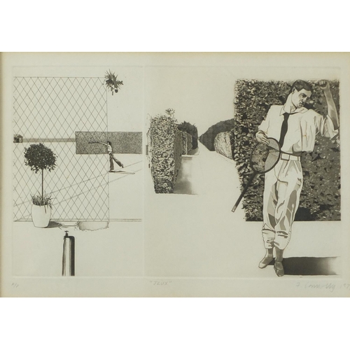 913 - Frank Connelly 1977 - Jeux, pencil signed artist proof etching, mounted and framed, 29cm x 21cm