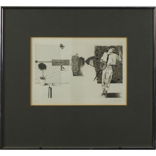 913 - Frank Connelly 1977 - Jeux, pencil signed artist proof etching, mounted and framed, 29cm x 21cm