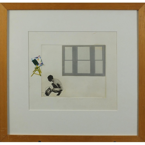 912 - Frank Connelly - Monet having a break, pencil signed artist proof etching, mounted and framed, 29.5c... 