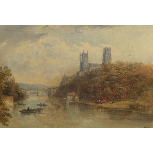 881 - Henry Earp Senior - Durham Cathedral from the River, watercolour, mounted and framed, 51cm x 34.5cm