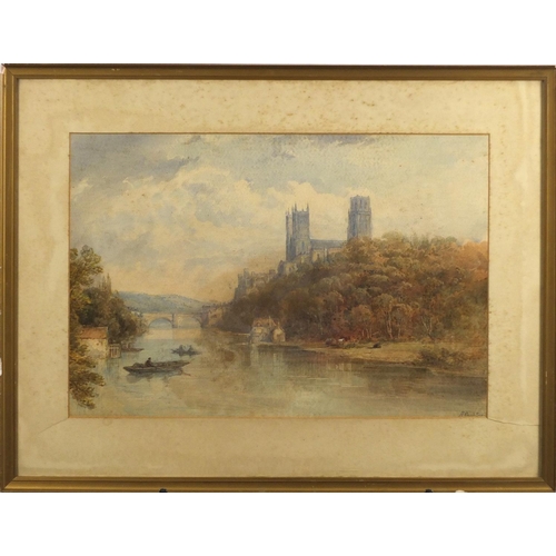 881 - Henry Earp Senior - Durham Cathedral from the River, watercolour, mounted and framed, 51cm x 34.5cm