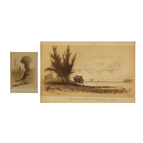 911 - Amos W Sangster - American scenes of Niagara Falls, near pair of pencil signed etchings, mounted and... 