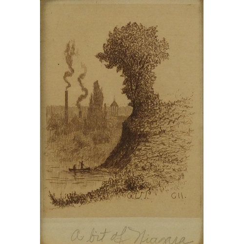 911 - Amos W Sangster - American scenes of Niagara Falls, near pair of pencil signed etchings, mounted and... 