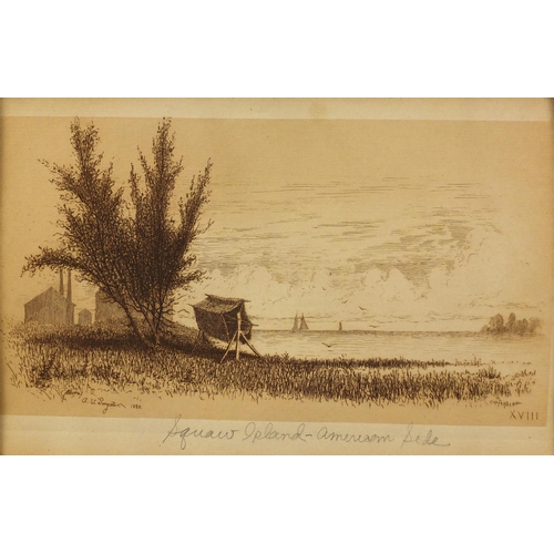 911 - Amos W Sangster - American scenes of Niagara Falls, near pair of pencil signed etchings, mounted and... 