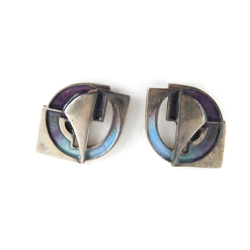 669 - Pair of modernist silver and enamel earrings by Pat Cheney, housed in a Collingwood of Conduit St Lt... 