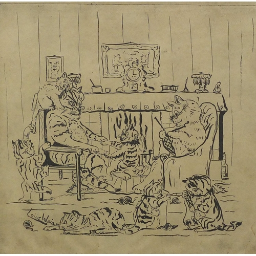 903 - Manner of Louis Wain - Cats in an interior, framed, 25.5cm x 25.5cm