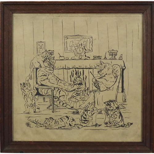 903 - Manner of Louis Wain - Cats in an interior, framed, 25.5cm x 25.5cm