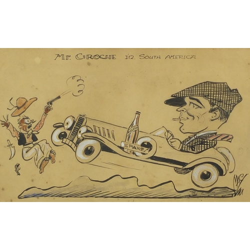 846 - Mac -Mr Grouche in South Africa cartoon and 1920's female smoking , two ink and watercolour caricatu... 