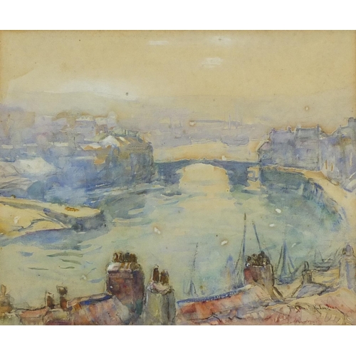 899 - Charles Robindiar? - Bridge over water, impressionist watercolour, mounted and framed, 28cm x 23cm