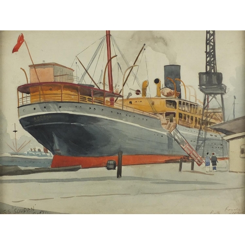 901 - SS Soudain Royal Albert, maritime interest watercolour, Stacey Marks label verso, framed, 34.5cm x 2... 