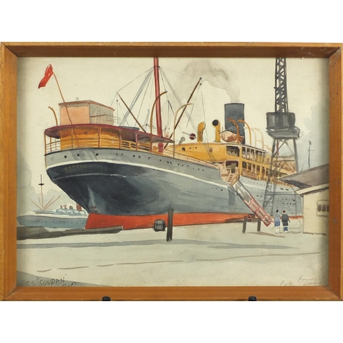 901 - SS Soudain Royal Albert, maritime interest watercolour, Stacey Marks label verso, framed, 34.5cm x 2... 