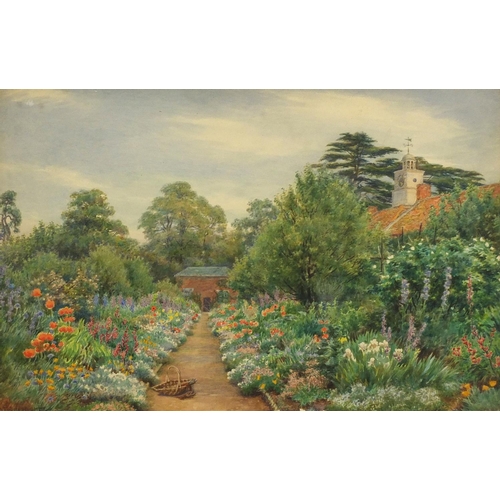 889 - A Foord Hughes - Garden of Flowers, Victorian watercolour, mounted and framed, 50cm x 33cm