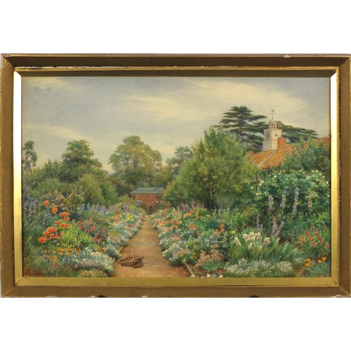 889 - A Foord Hughes - Garden of Flowers, Victorian watercolour, mounted and framed, 50cm x 33cm