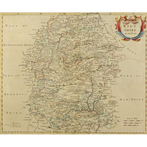 175 - Three antique maps comprising Somersetshire and Wiltshire by Robert Morden and Farrington Ward, date... 