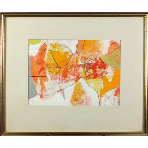 879 - Doreen Lowe - Abstract composition, mixed media, mounted and framed, 41cm x 29cm