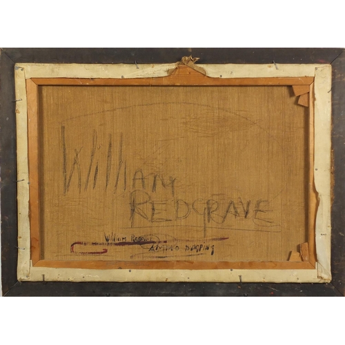 747 - Manner of William Redgrave - Ammo Pumping, inscribed verso, military oil onto canvas, framed, 65cm x... 