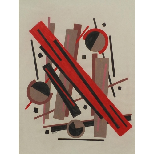 754 - Abstract composition, geometric shapes, Russian School watercolour, bearing a Cyrillic signature, mo... 