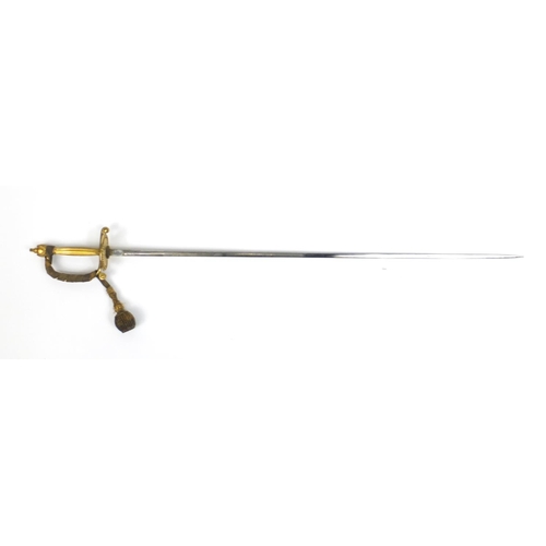 279 - Military interest George V Diplomatic Court sword with scabbard, engraved steel blade and leather ca... 