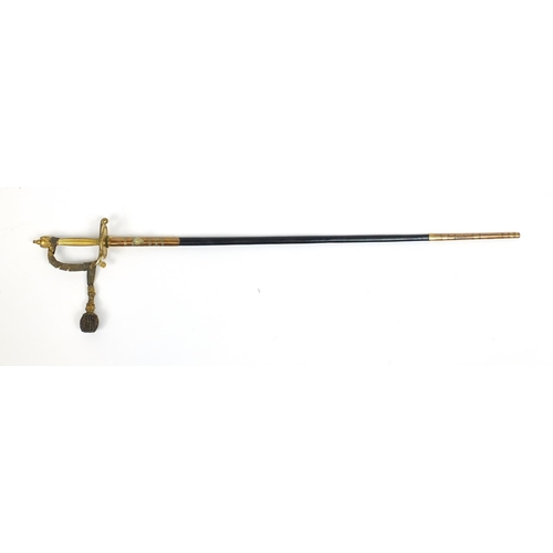 279 - Military interest George V Diplomatic Court sword with scabbard, engraved steel blade and leather ca... 