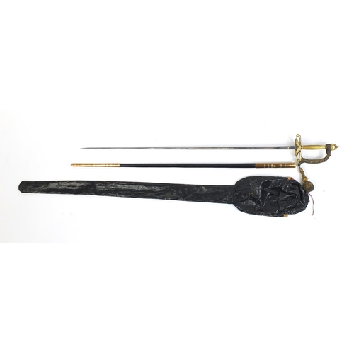 279 - Military interest George V Diplomatic Court sword with scabbard, engraved steel blade and leather ca... 