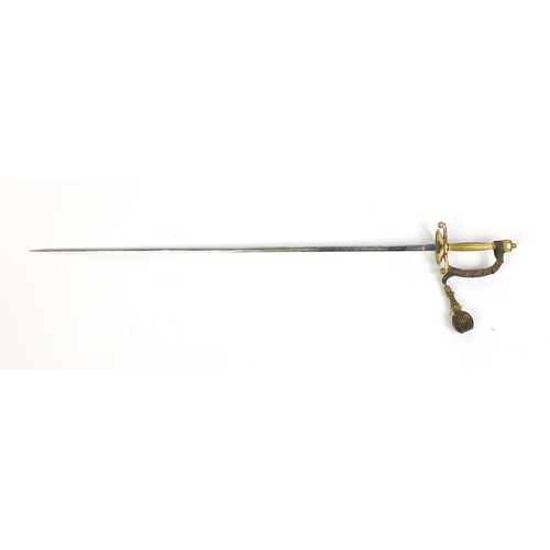 279 - Military interest George V Diplomatic Court sword with scabbard, engraved steel blade and leather ca... 