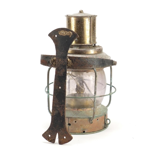 51 - Copper and brass ship's lantern, with Clarke and Son Cowes plauqe, 39cm high