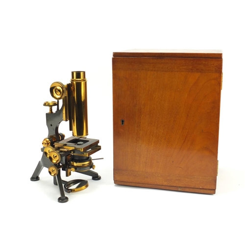 27 - Victorian brass monocular microscope with accessories and case by W Watson and Sons of London, numbe... 