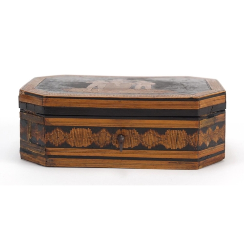 80 - 19th Century Italian Sorrento ware box with marquetry inlay, 6cm high x 17cm wide x 12cm deep