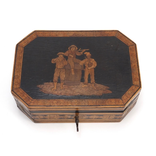 80 - 19th Century Italian Sorrento ware box with marquetry inlay, 6cm high x 17cm wide x 12cm deep