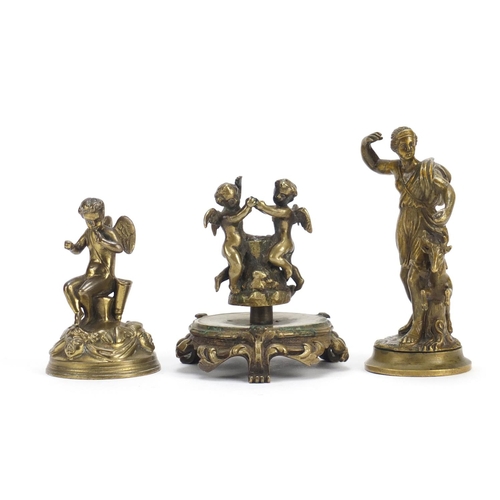 76 - Three classical bronzes including one of Diana the Huntress, 12cm hihh