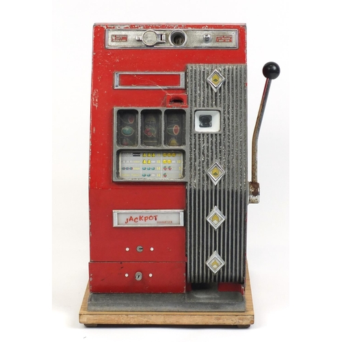 147 - Vintage one armed bandit slot machine, 69cm H x 40.5cm W x 39.5cm D