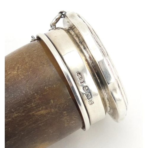 610 - Antique horn snuff mule with silver lid and collar by Edward Souter Barnsley, Birmingham 1920, 9.5cm... 