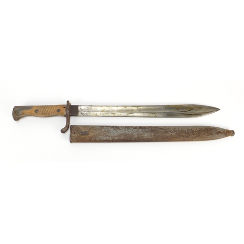 271 - German Military interest bayonet with scabbard, the steel blade impressed Weyersberg Kirschbaum and ... 