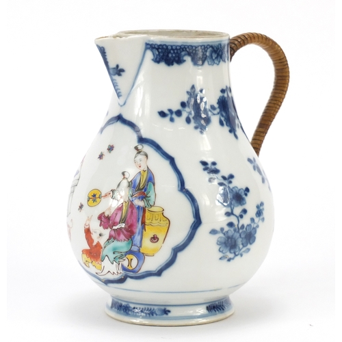 315 - Chinese porcelain sparrowbeak jug, hand panted in the famille rose palette with two mother with chil... 