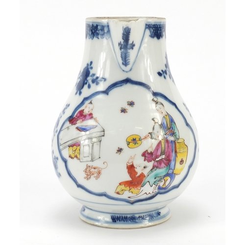 315 - Chinese porcelain sparrowbeak jug, hand panted in the famille rose palette with two mother with chil... 